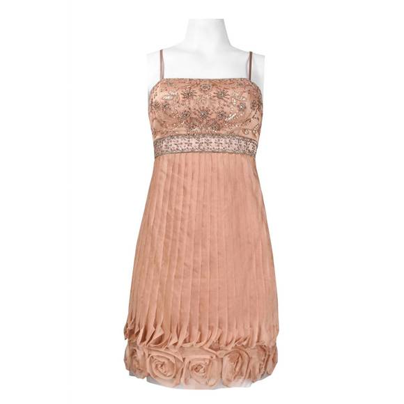 NEW SUE WONG spaghetti strap beaded rosette hem dress in sandalwood - Picture 1 of 2